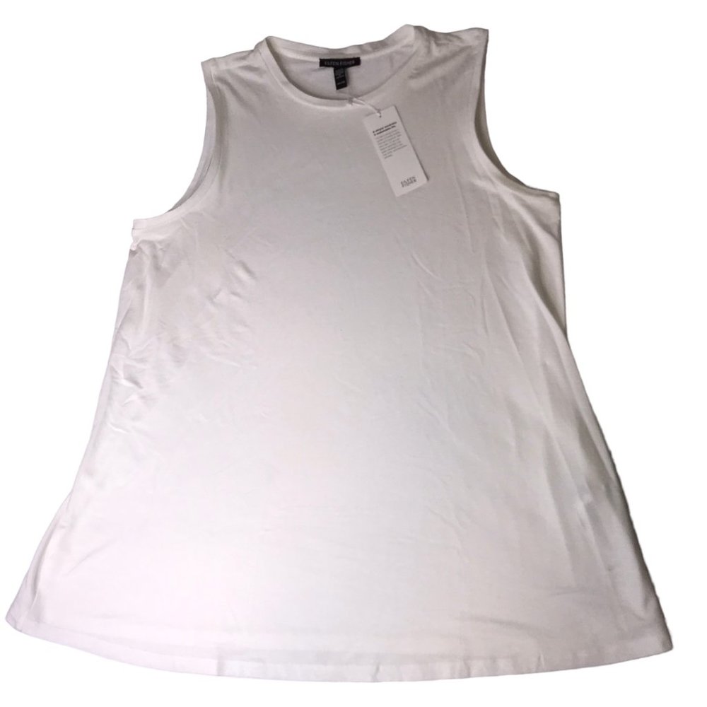 New NWT Eileen Fisher Tank Top White Ivory Shell Size Women's M PM Petite Long